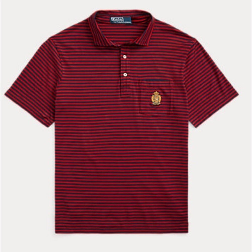 NWT POLO RALPH LAUREN CLASSIC FIT RED/NVY Stripe Polo Crest Lisle Polo Shirt L